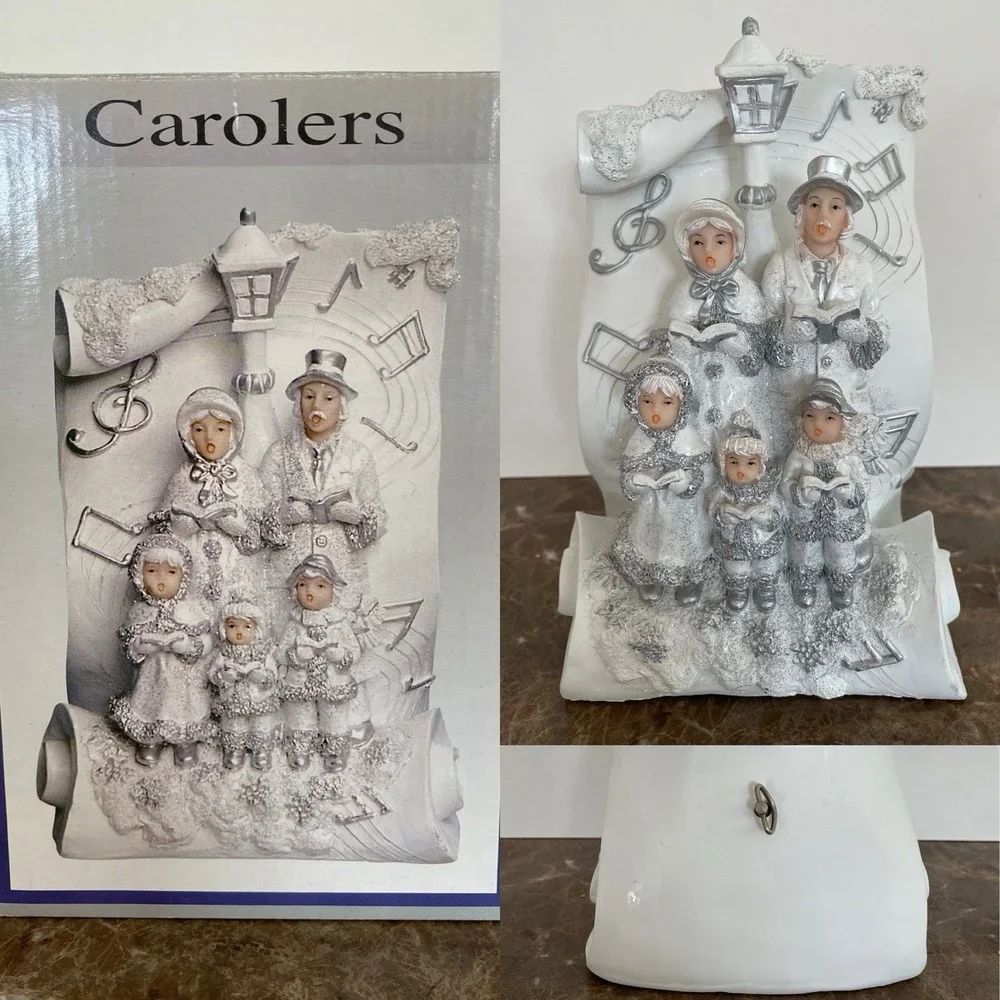Vtg White Silver Ceramic Angel Carolers Tabletop Figurine Music Box Lincolnshire